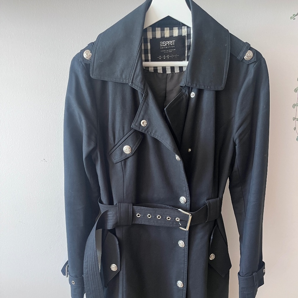 Black Esprit trench coat with silver buttons (size medium)
